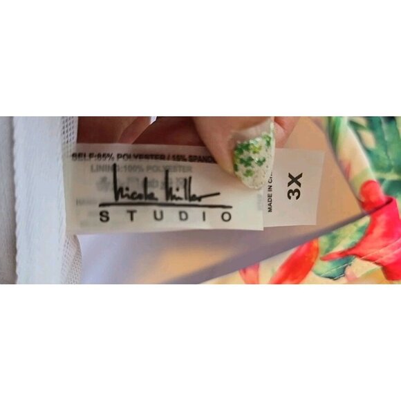 NWT $98 Nicole Miller Studio 3X Twisted Bandeau lagoon floral print NWT - Picture 4 of 4